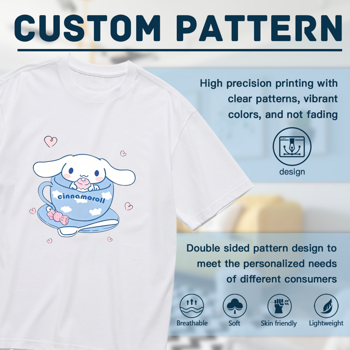 Plus Size Women Lovely Cinnamoroll Teacup Heart?Decor Plus?Size T?Shirt