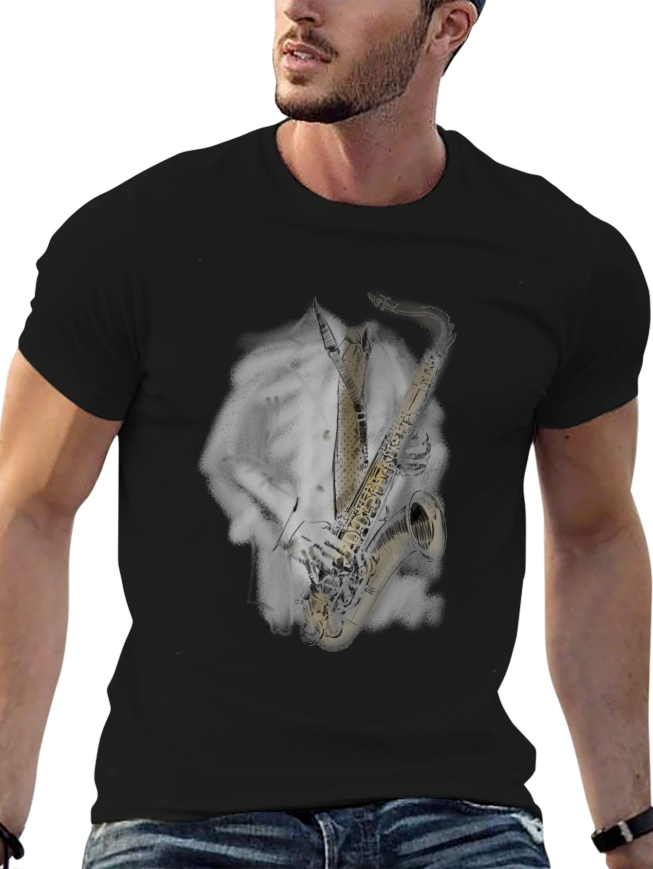 Cool Saxophone Player Black T-Shirt