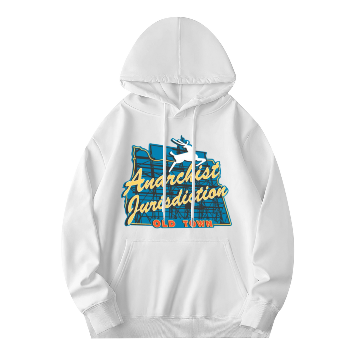 Anarchist Jurisdiction Old Town Deer Map Hoodie, Soft Comfort White Street Hoodie
