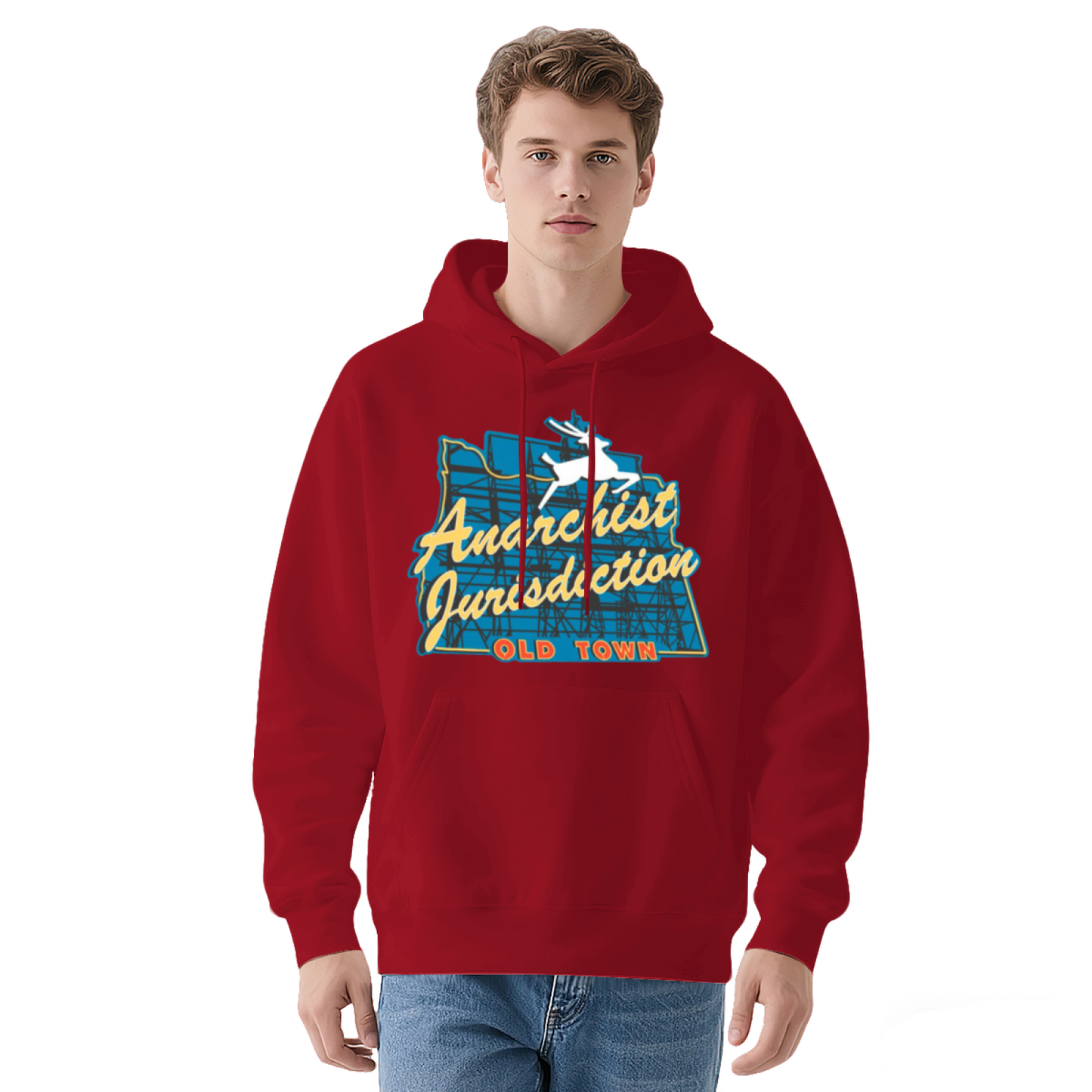 Anarchist Jurisdiction Old Town Deer Map Hoodie, Soft Comfort White Street Hoodie