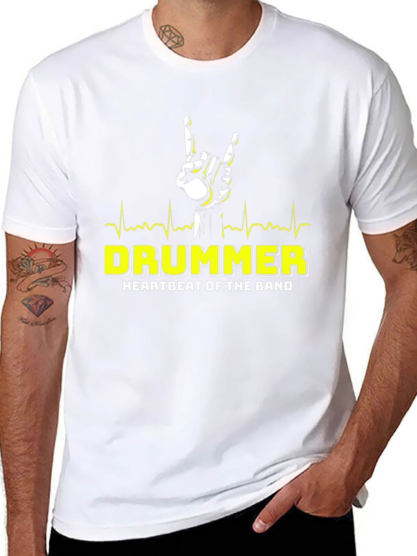 Drummer Heartbeat Band T-Shirt - Rock On!