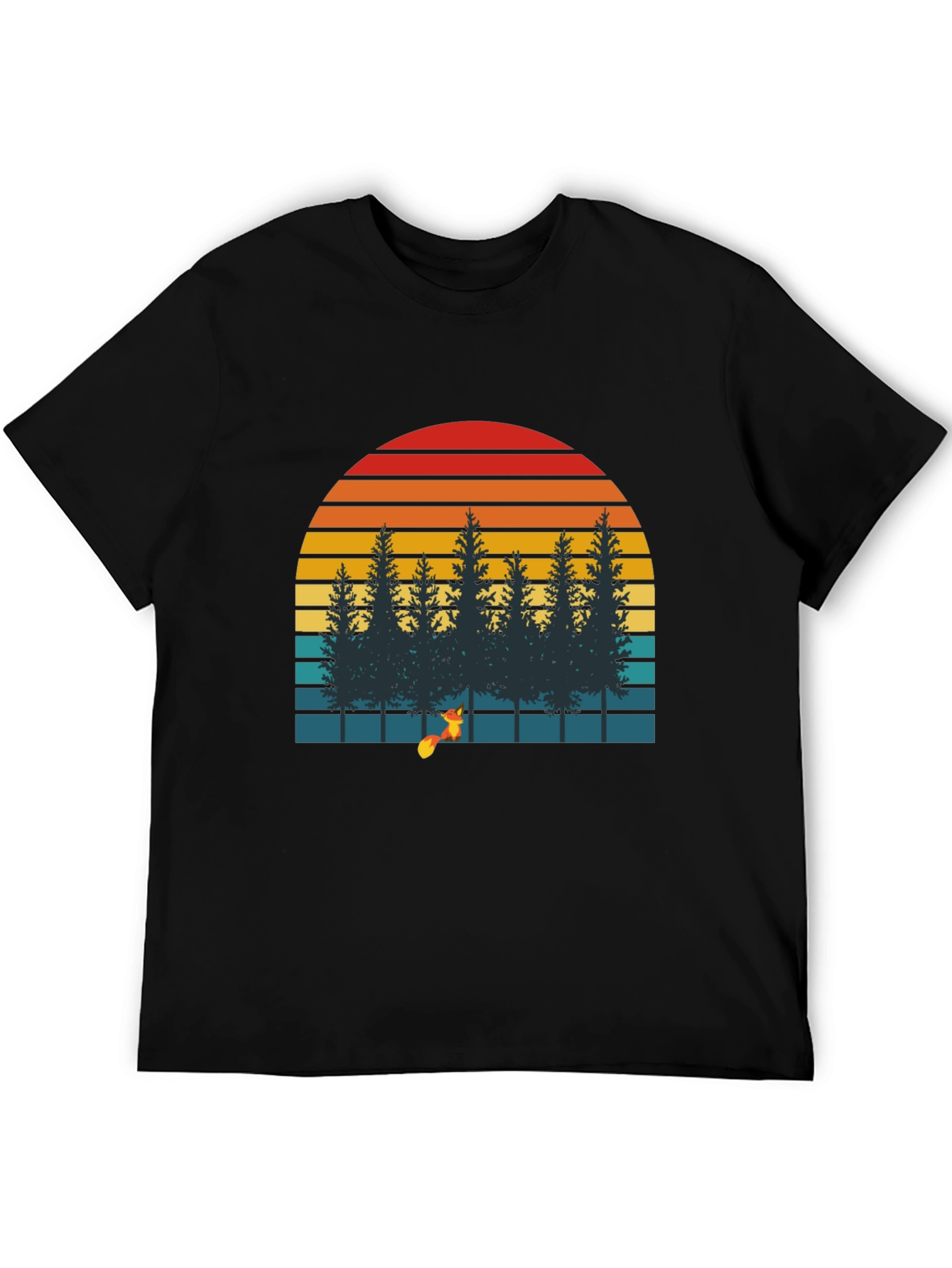 Retro Sunset Forest Fox Graphic T-Shirt