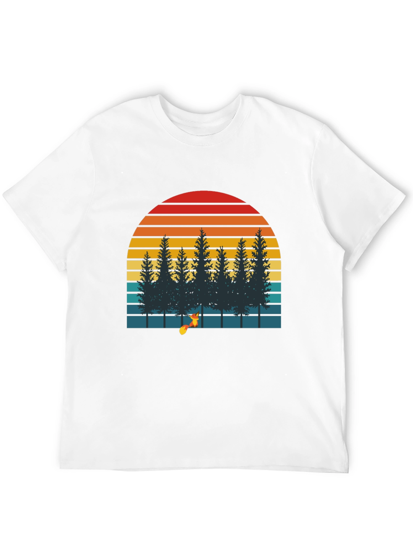 Retro Sunset Forest Fox Graphic T-Shirt
