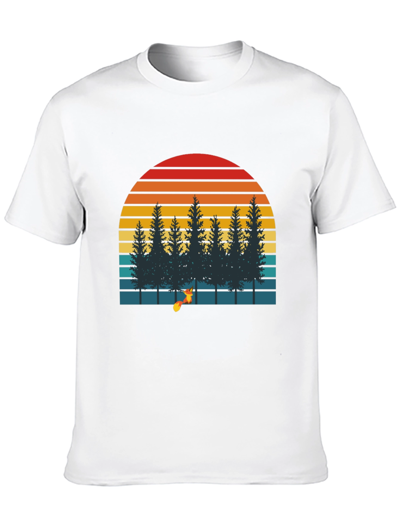 Retro Sunset Forest Fox Graphic T-Shirt