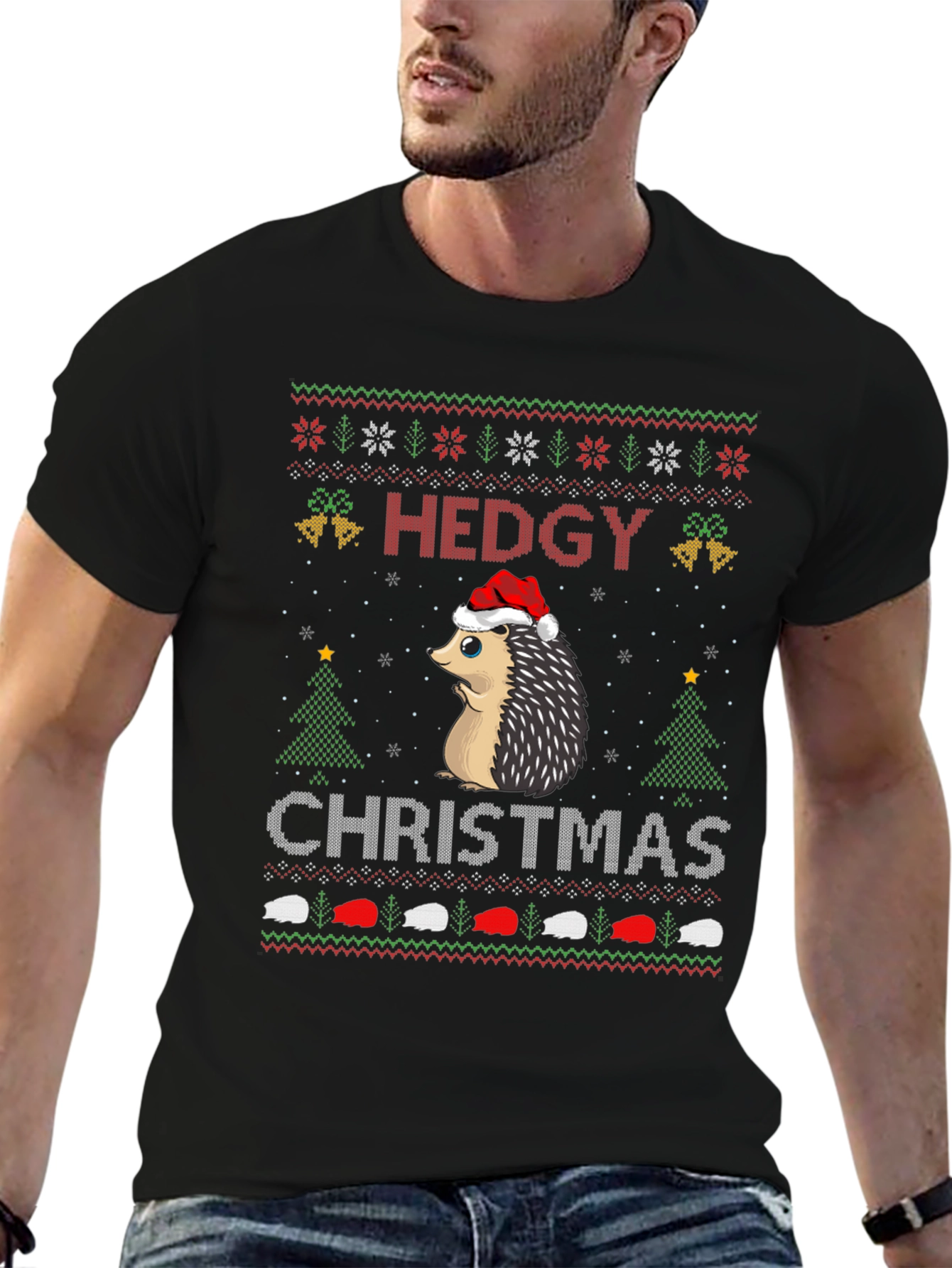 Hedgy Christmas T-Shirt - Ugly Sweater Style