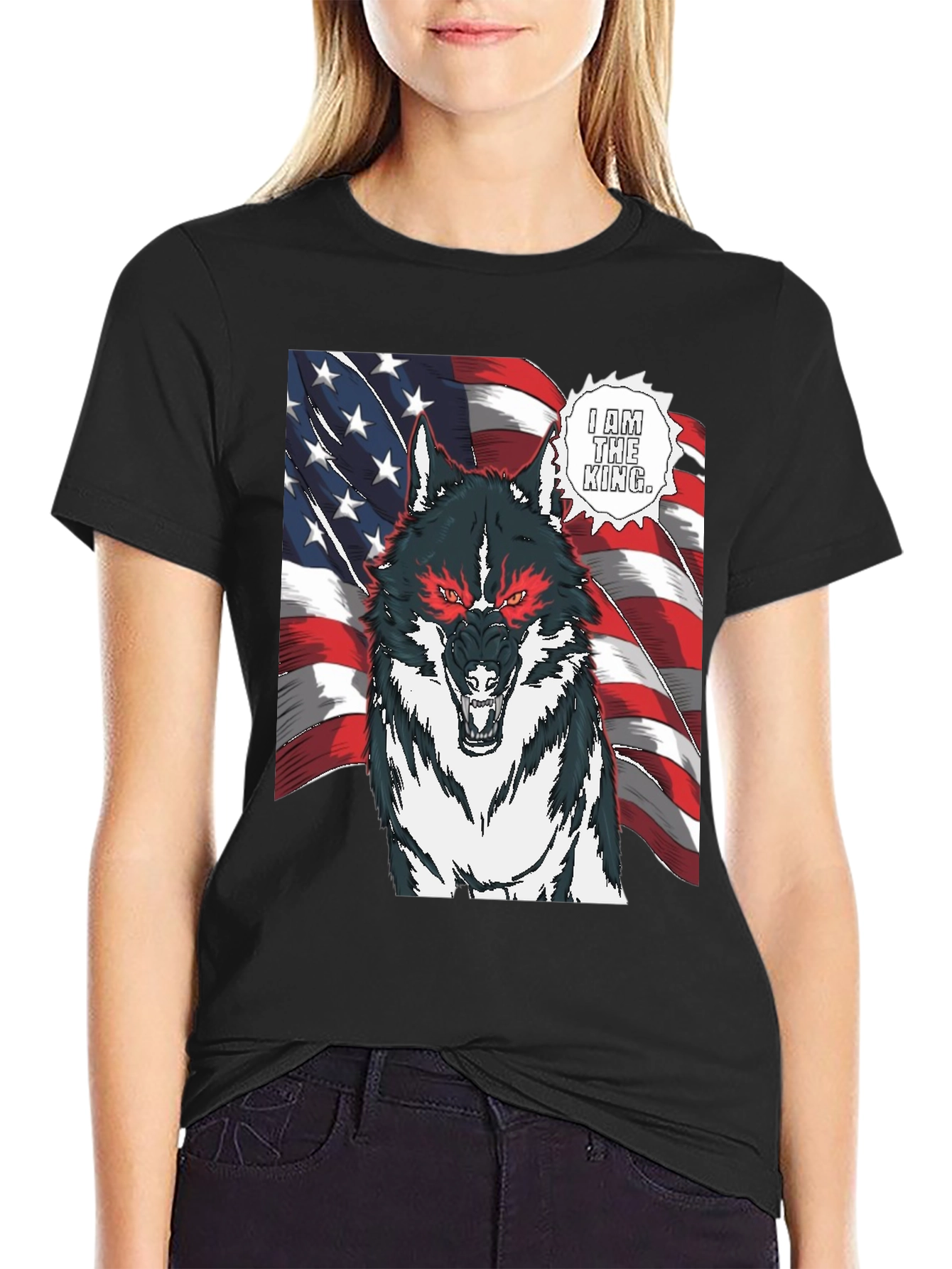Wolf King American Flag Graphic T-Shirt