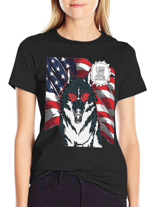 Wolf King American Flag Graphic T-Shirt