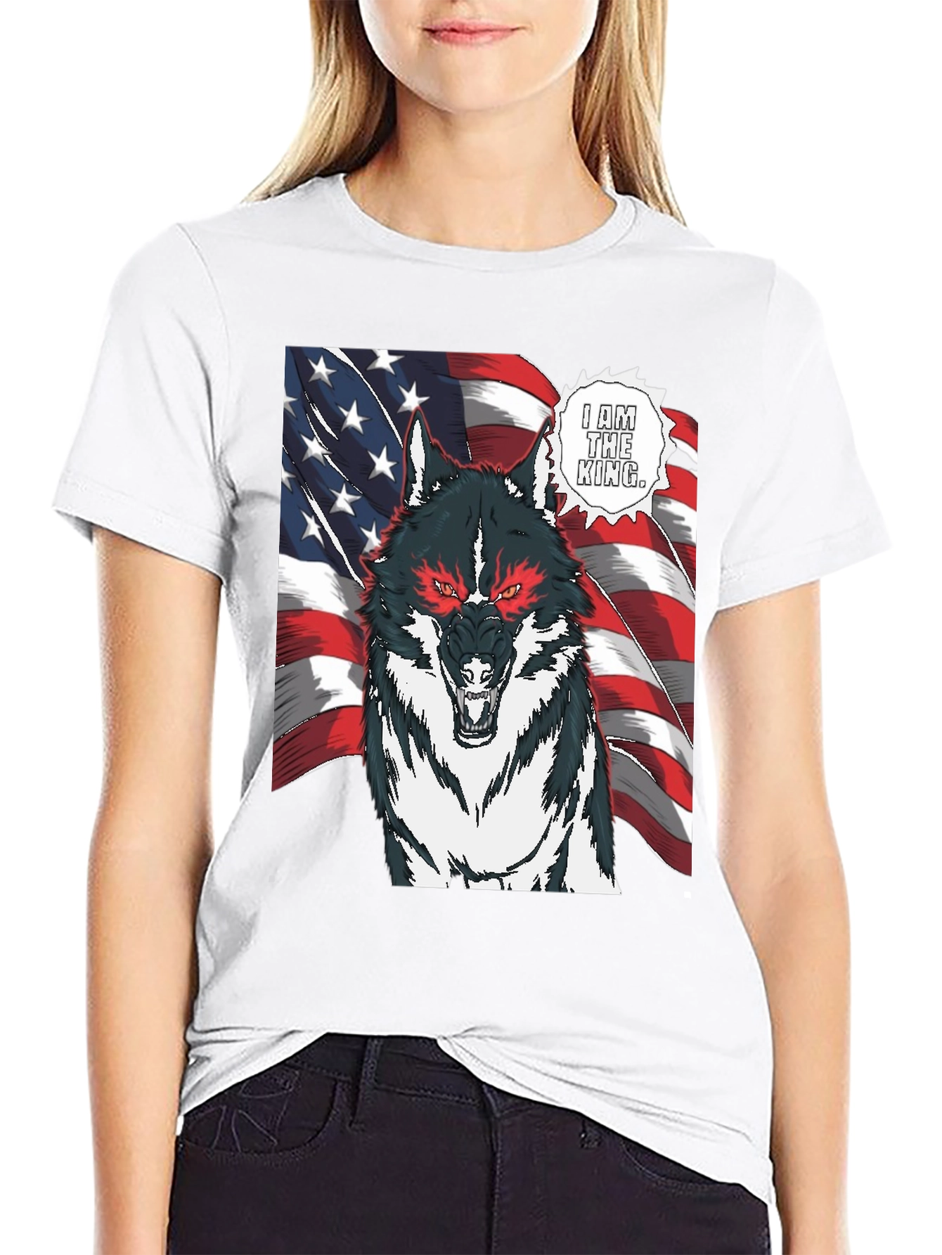 Wolf King American Flag Graphic T-Shirt