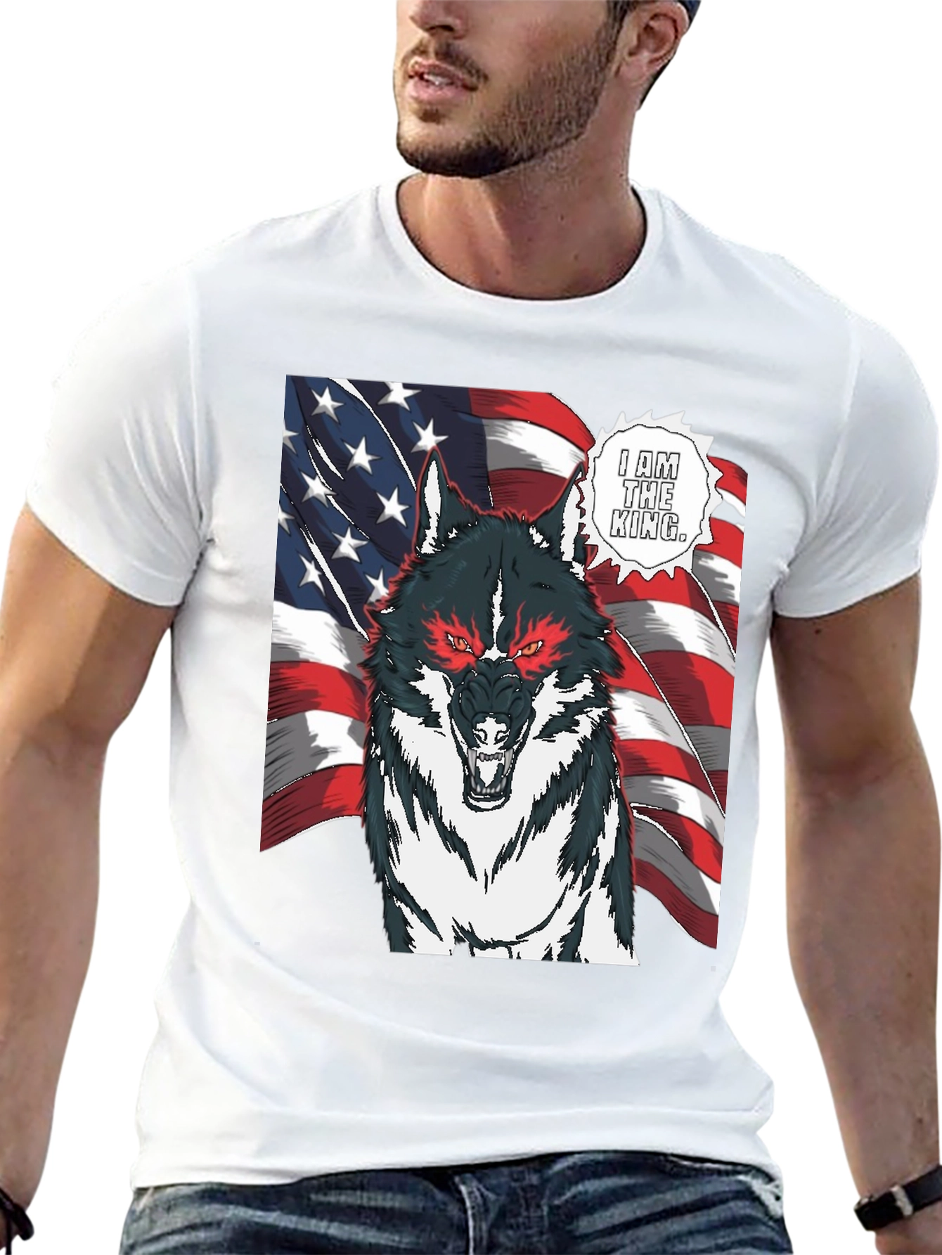 Wolf King American Flag Graphic T-Shirt