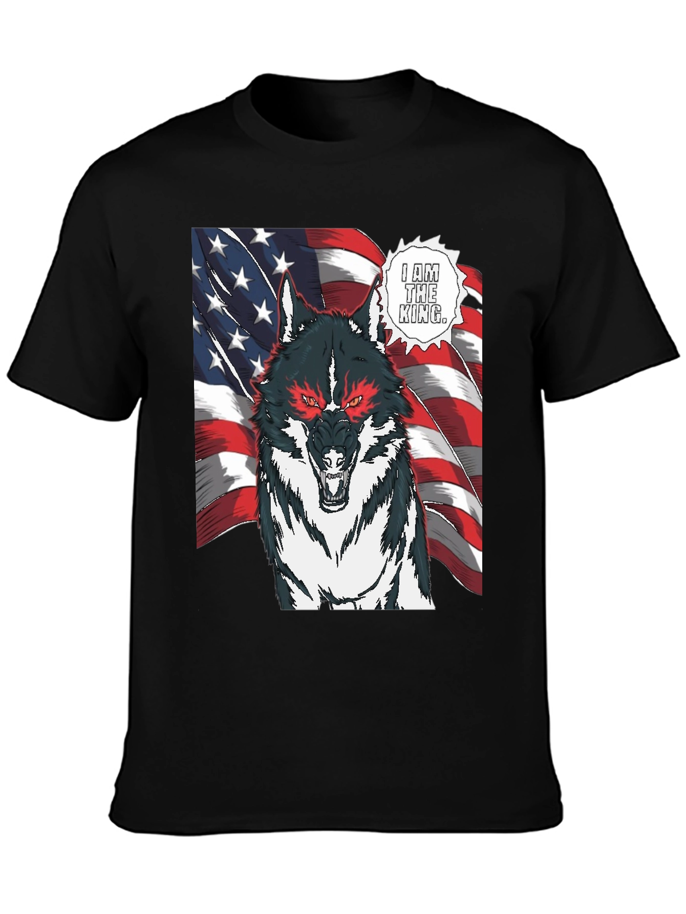 Wolf King American Flag Graphic T-Shirt