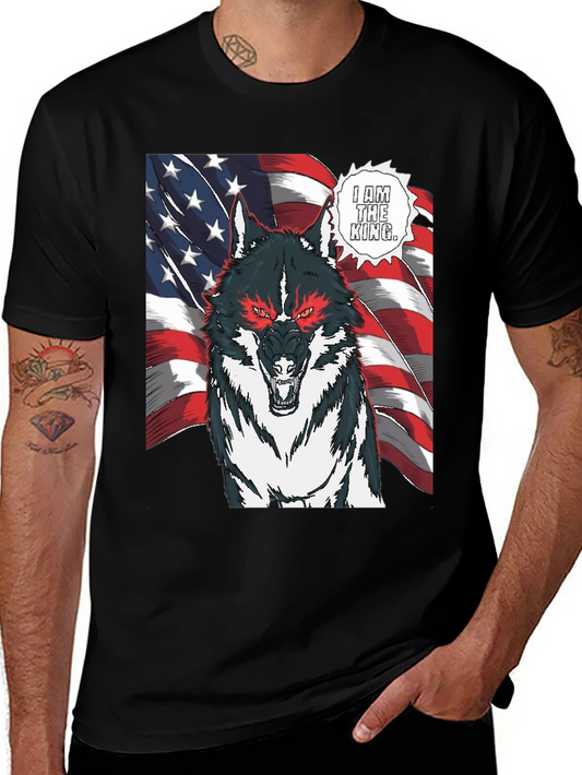 Wolf King American Flag Graphic T-Shirt