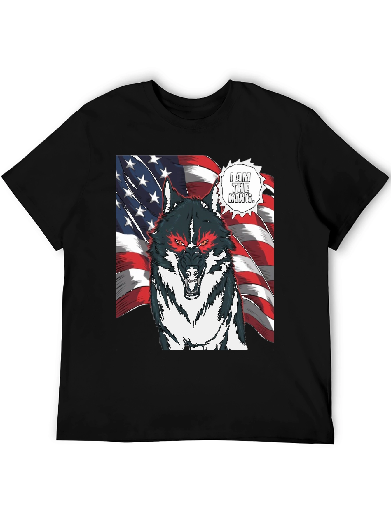 Wolf King American Flag Graphic T-Shirt