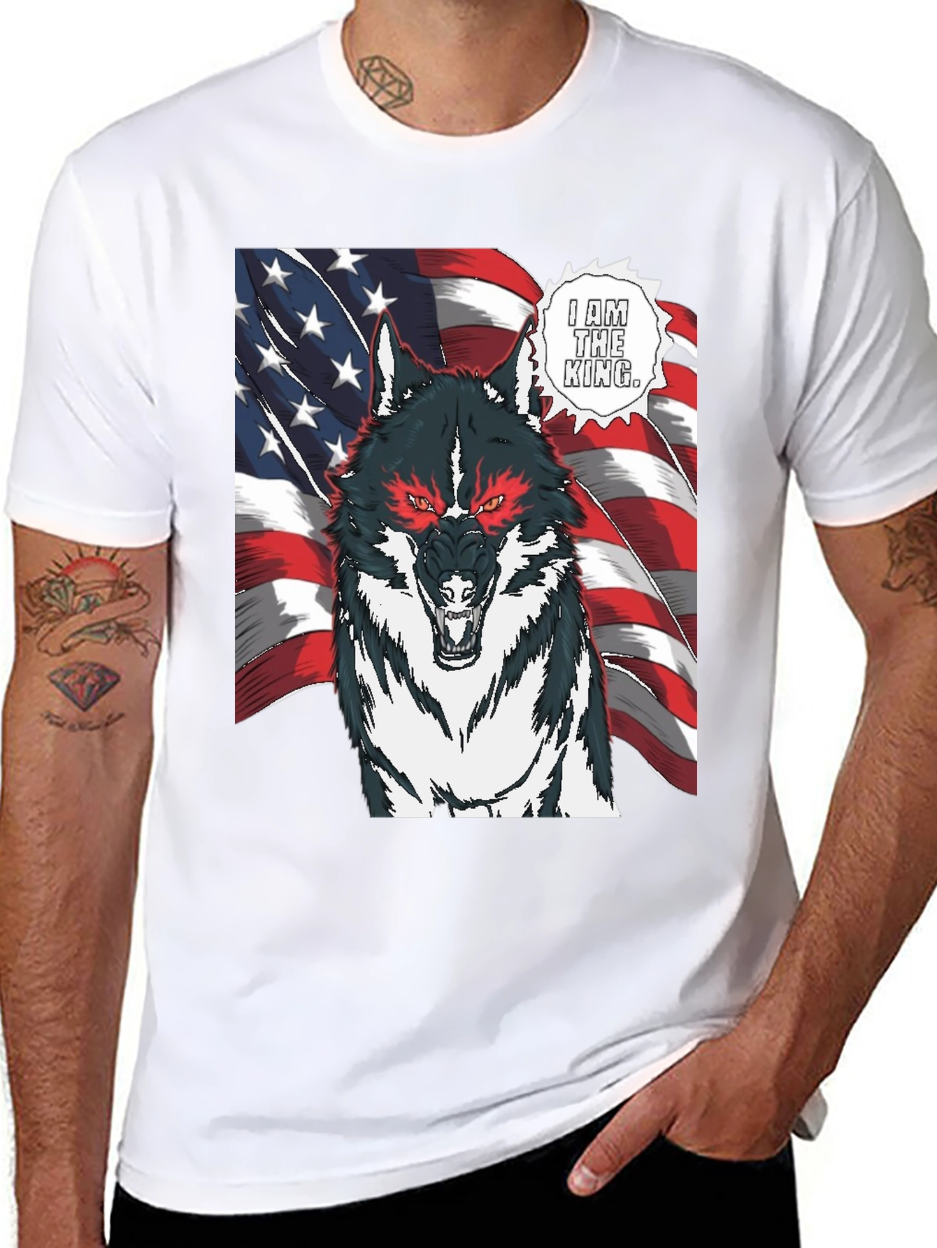 Wolf King American Flag Graphic T-Shirt