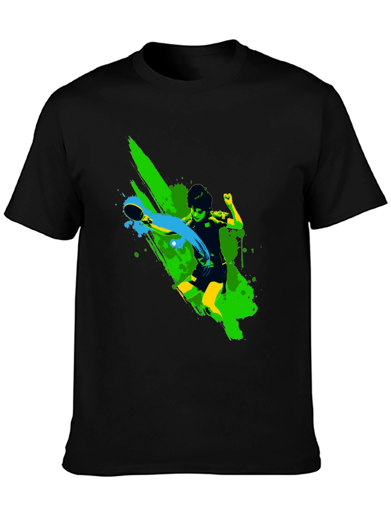 Ping Pong Player Graphic Black T-Shirt