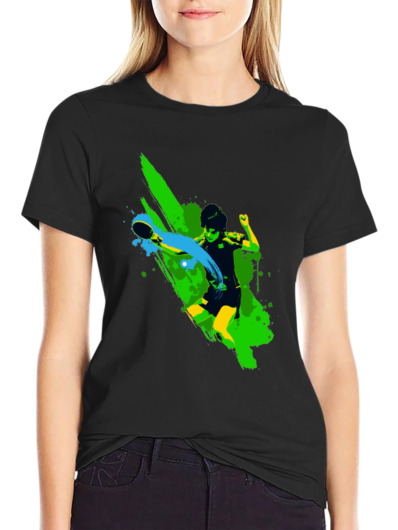 Ping Pong Player Graphic Black T-Shirt