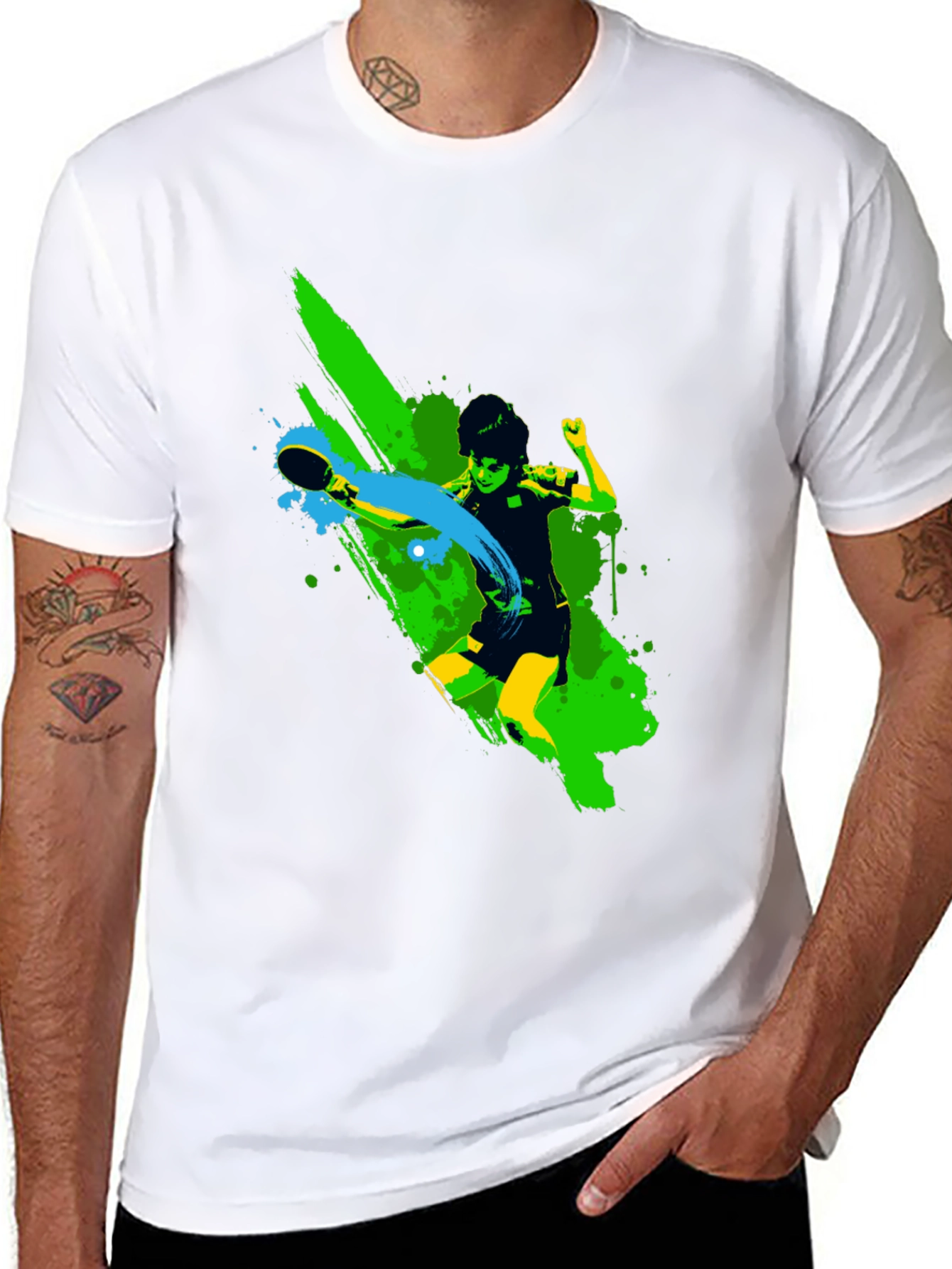 Ping Pong Player Graphic Black T-Shirt