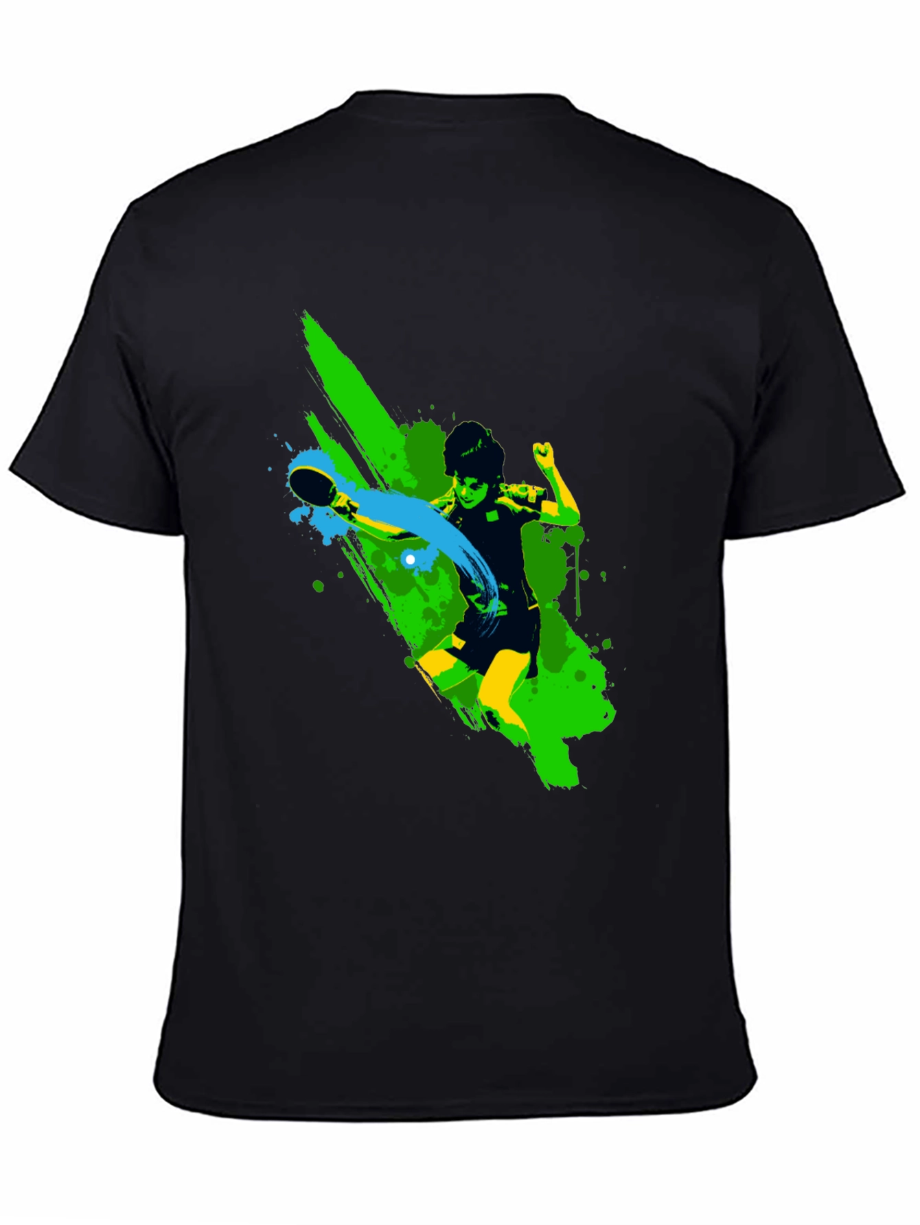 Ping Pong Player Graphic Black T-Shirt