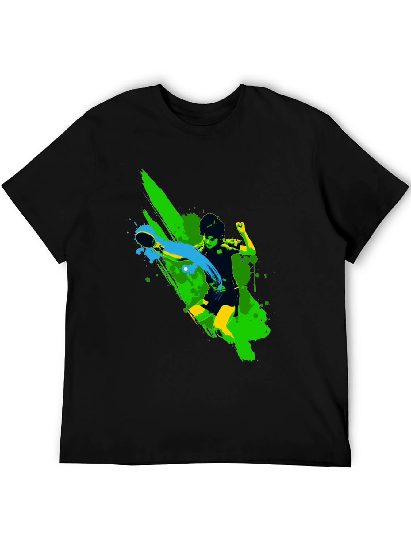 Ping Pong Player Graphic Black T-Shirt