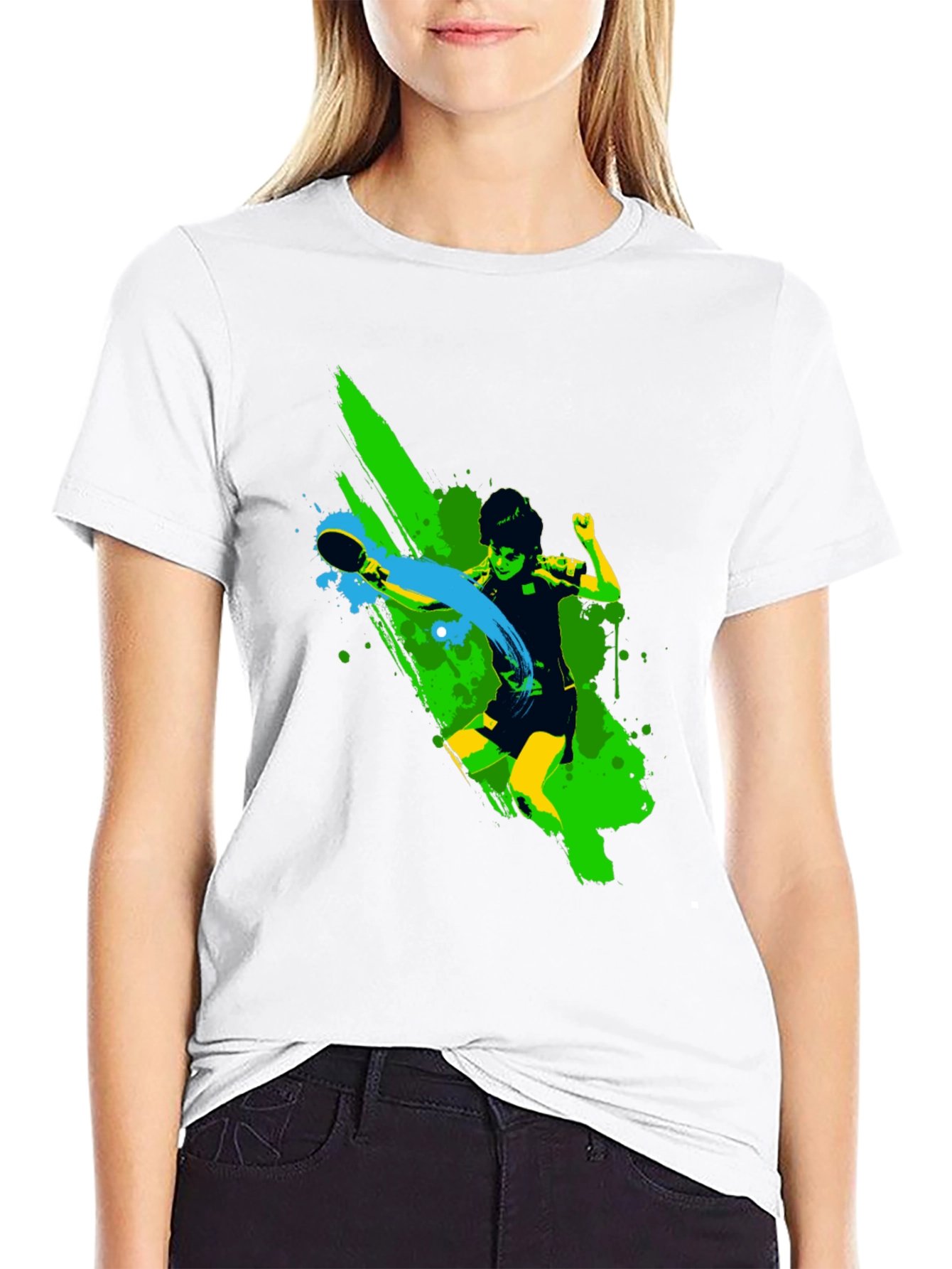 Ping Pong Player Graphic Black T-Shirt