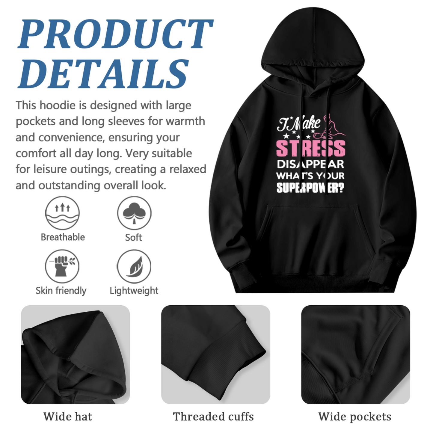 I Make Stress Disappear Massage Therapist Graphic Hoodie, Relaxed Cozy Fit