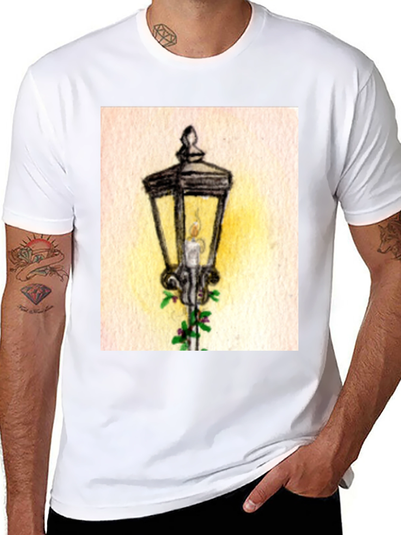 Whimsical Street Lamp Graphic Tee - Classic Black