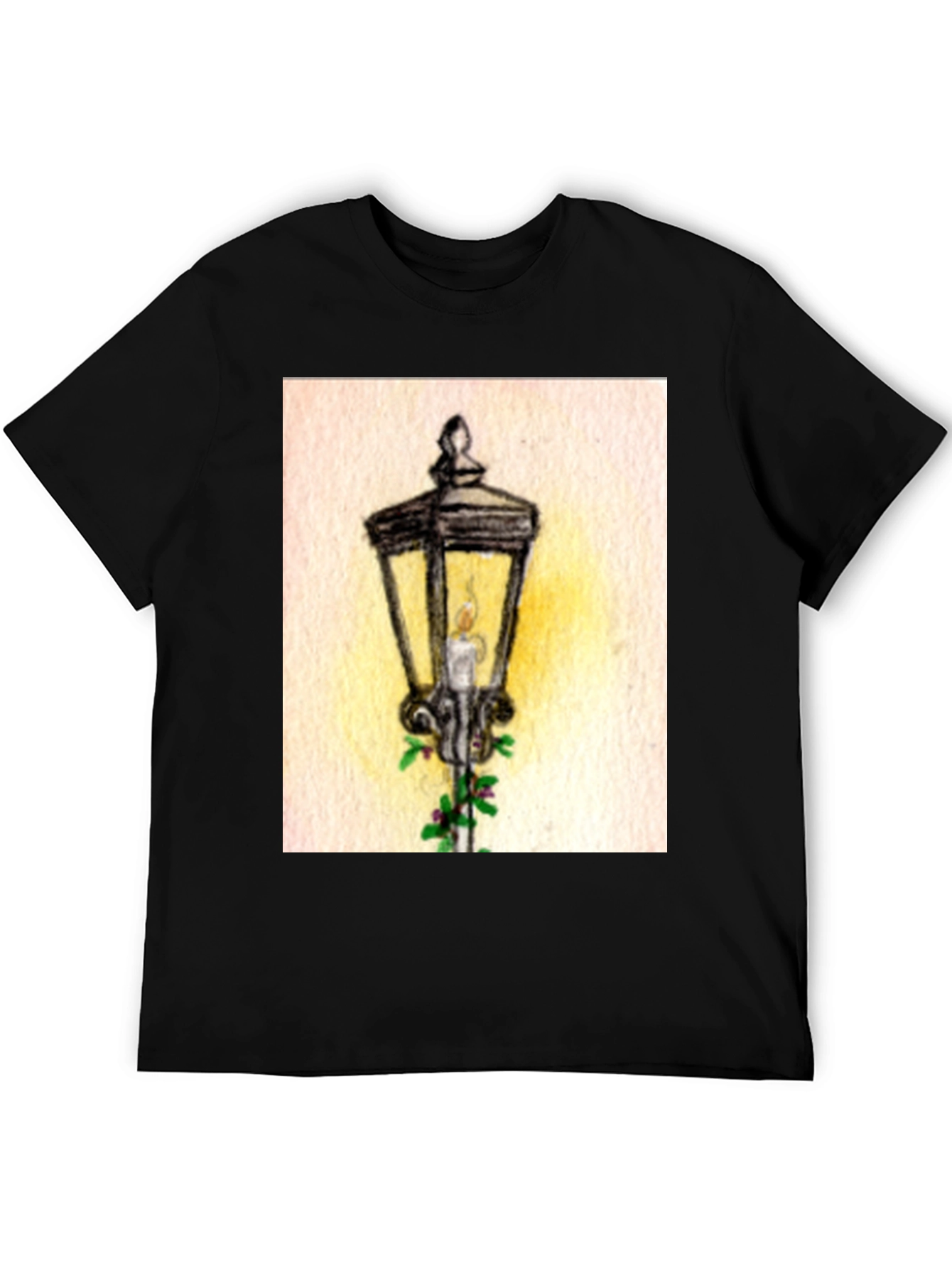 Whimsical Street Lamp Graphic Tee - Classic Black