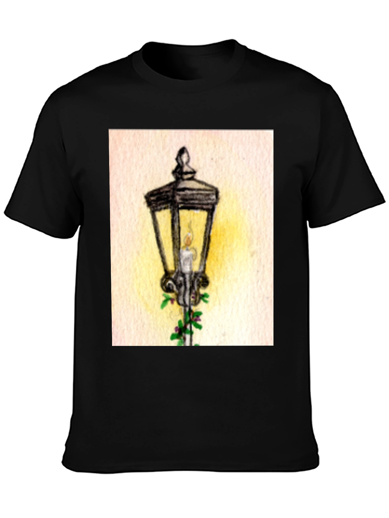 Whimsical Street Lamp Graphic Tee - Classic Black