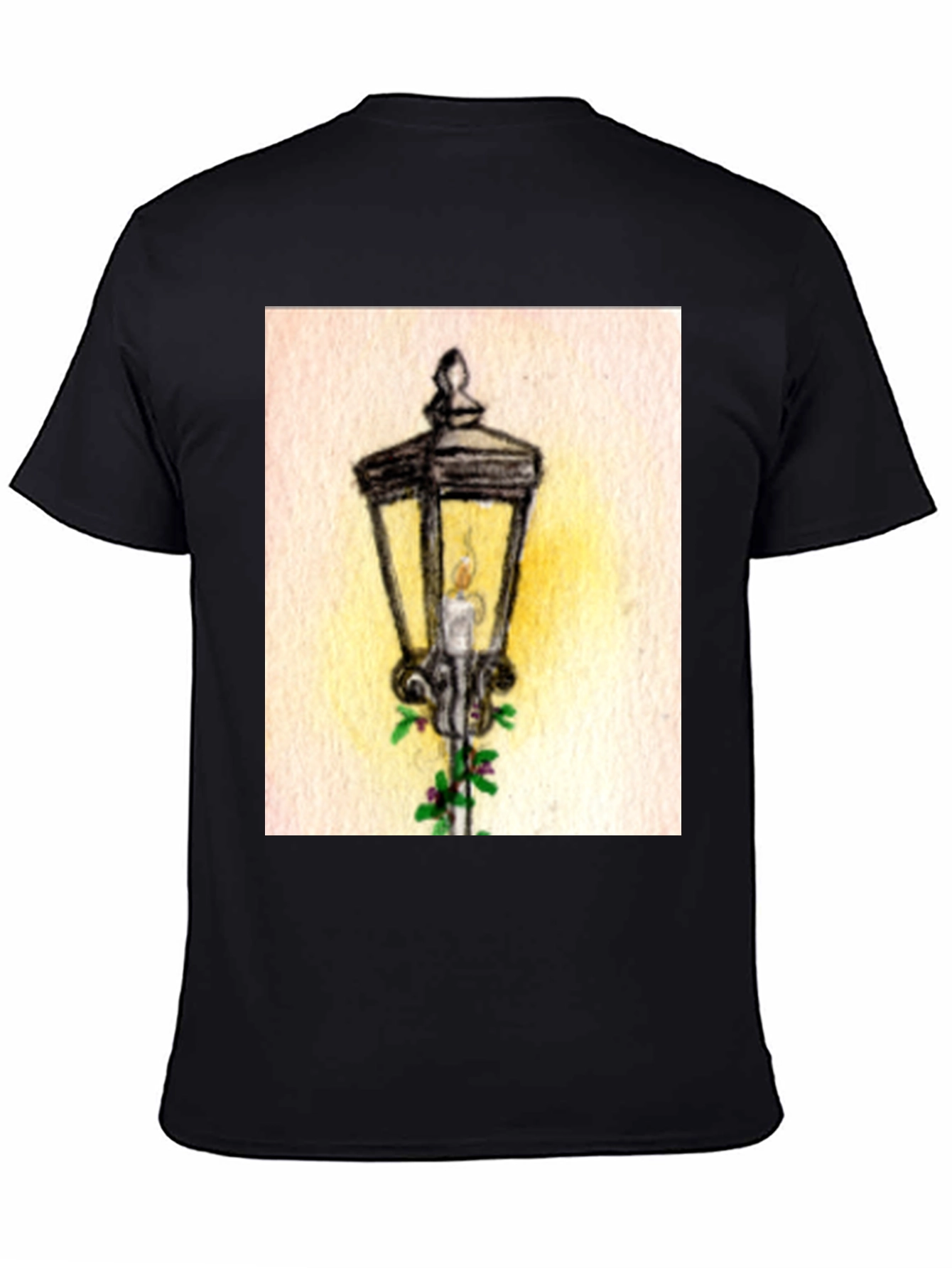 Whimsical Street Lamp Graphic Tee - Classic Black