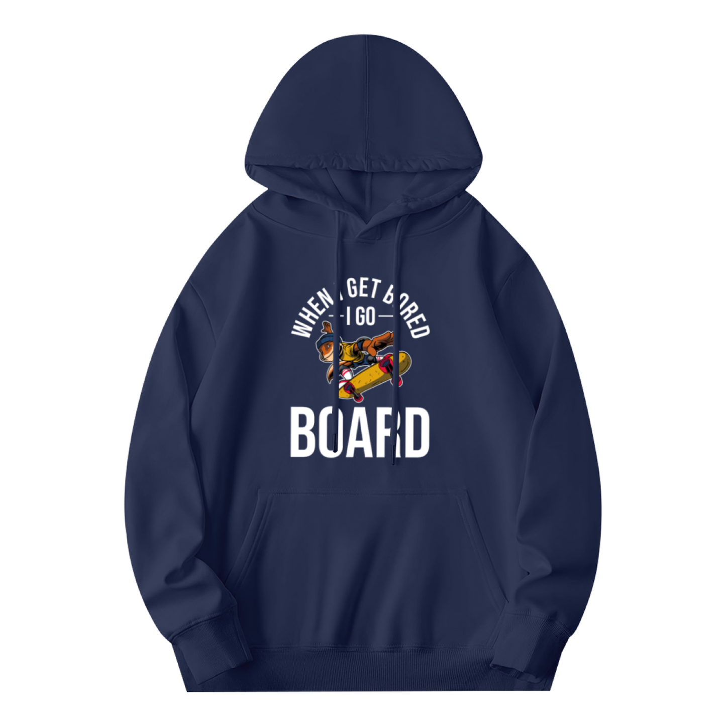 Skate Lover When I Get Bored I Go Board Navy Hoodie, Cozy Streetwear Sweatshirt