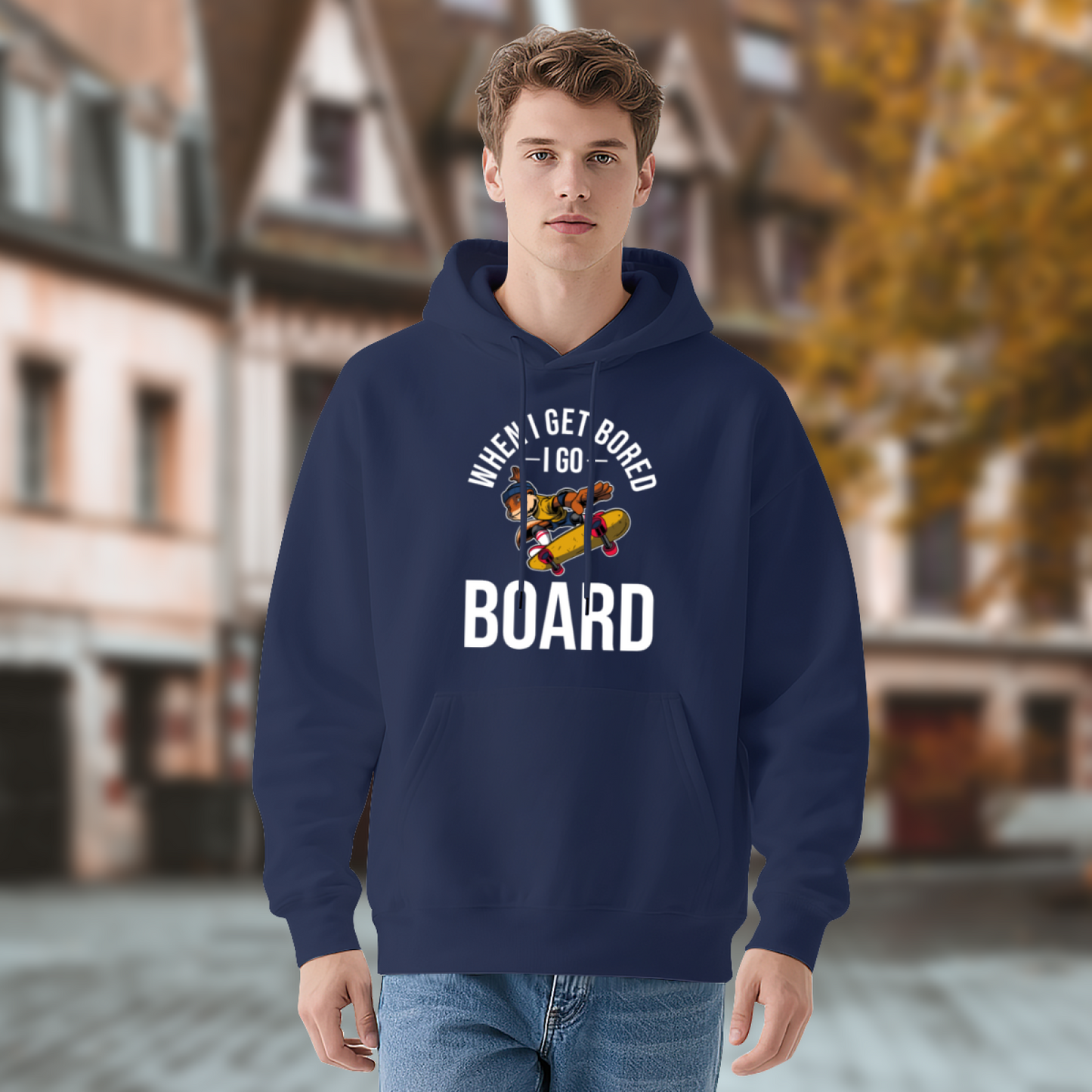 Skate Lover When I Get Bored I Go Board Navy Hoodie, Cozy Streetwear Sweatshirt