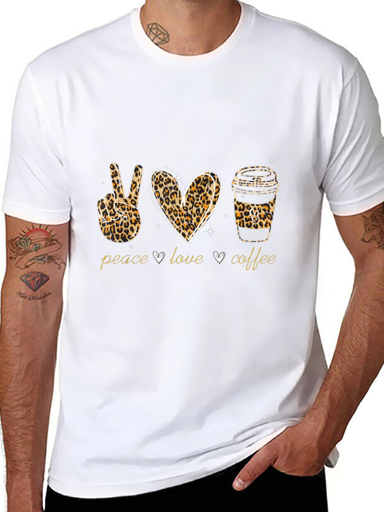 Peace Love Coffee Leopard Print T-Shirt