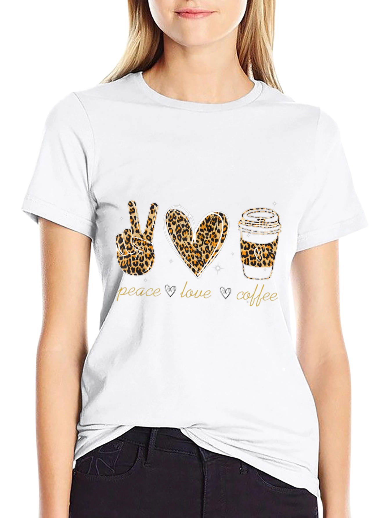 Peace Love Coffee Leopard Print T-Shirt