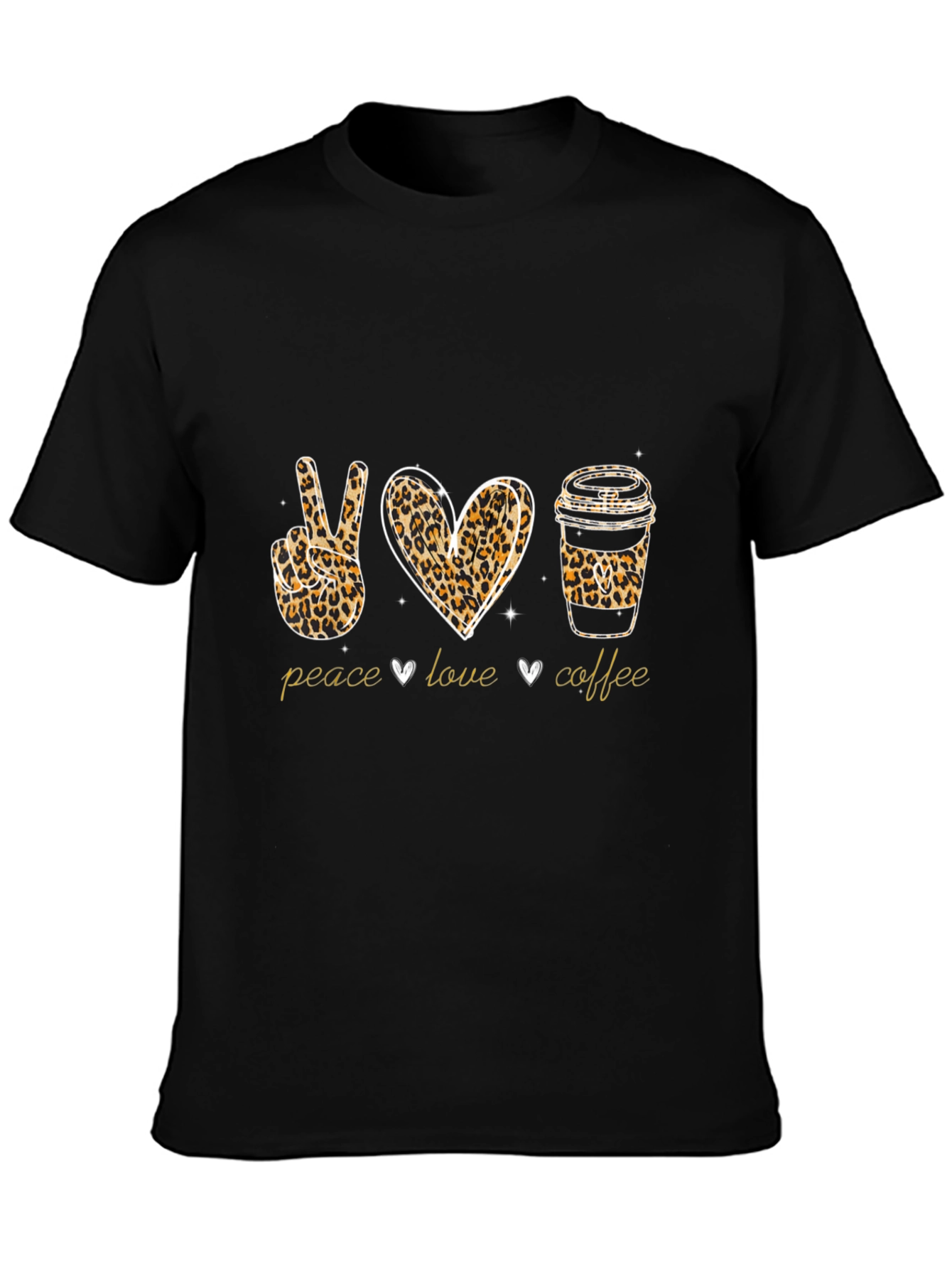 Peace Love Coffee Leopard Print T-Shirt