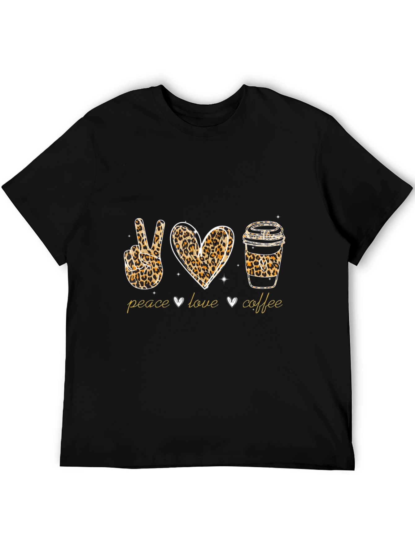 Peace Love Coffee Leopard Print T-Shirt