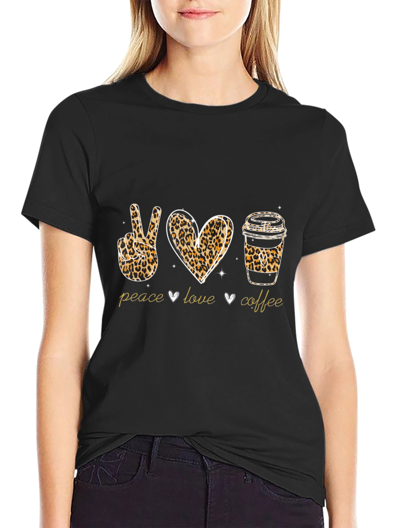 Peace Love Coffee Leopard Print T-Shirt