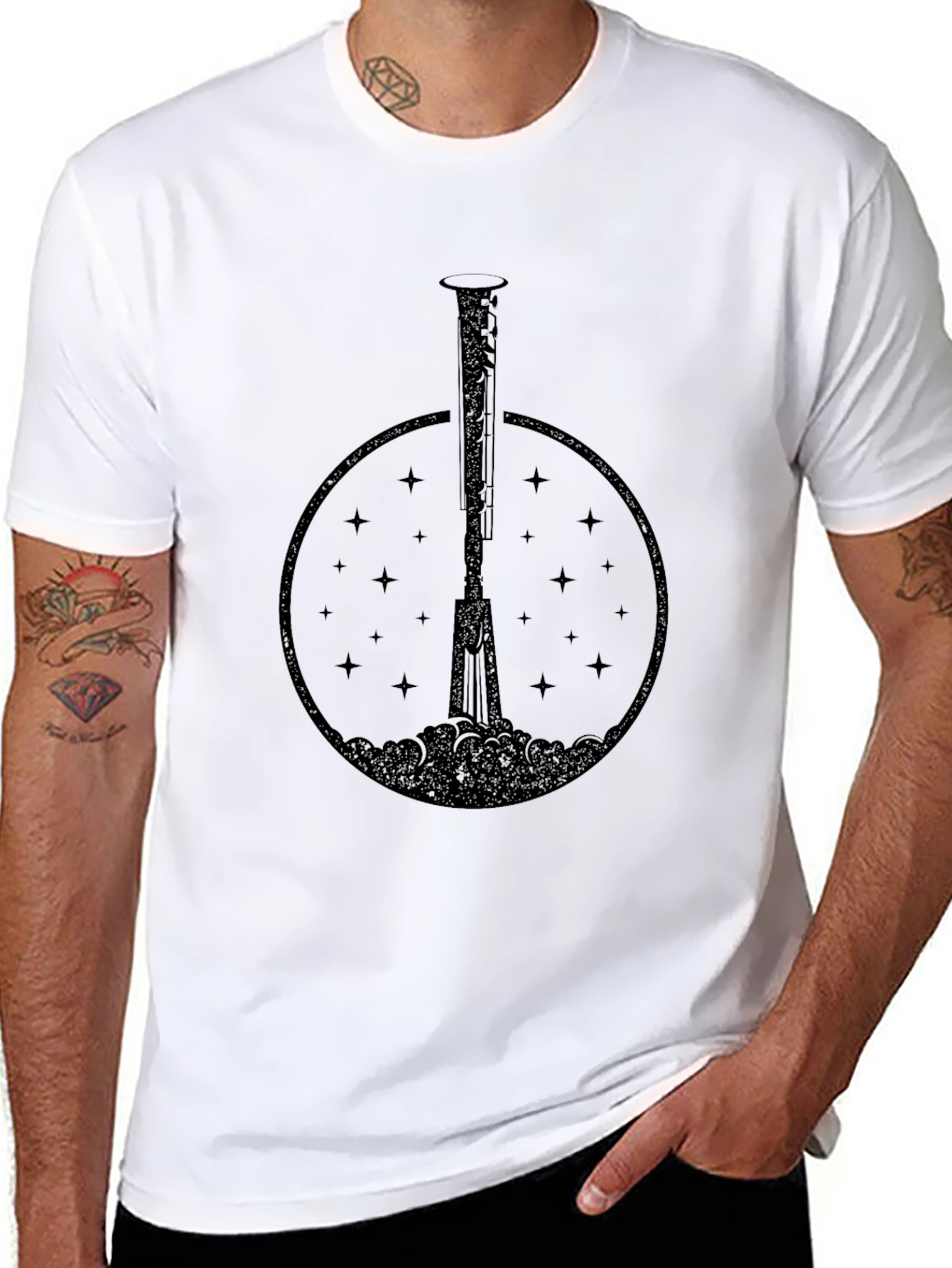 Astronaut Rocket Launch Graphic Tee - Black