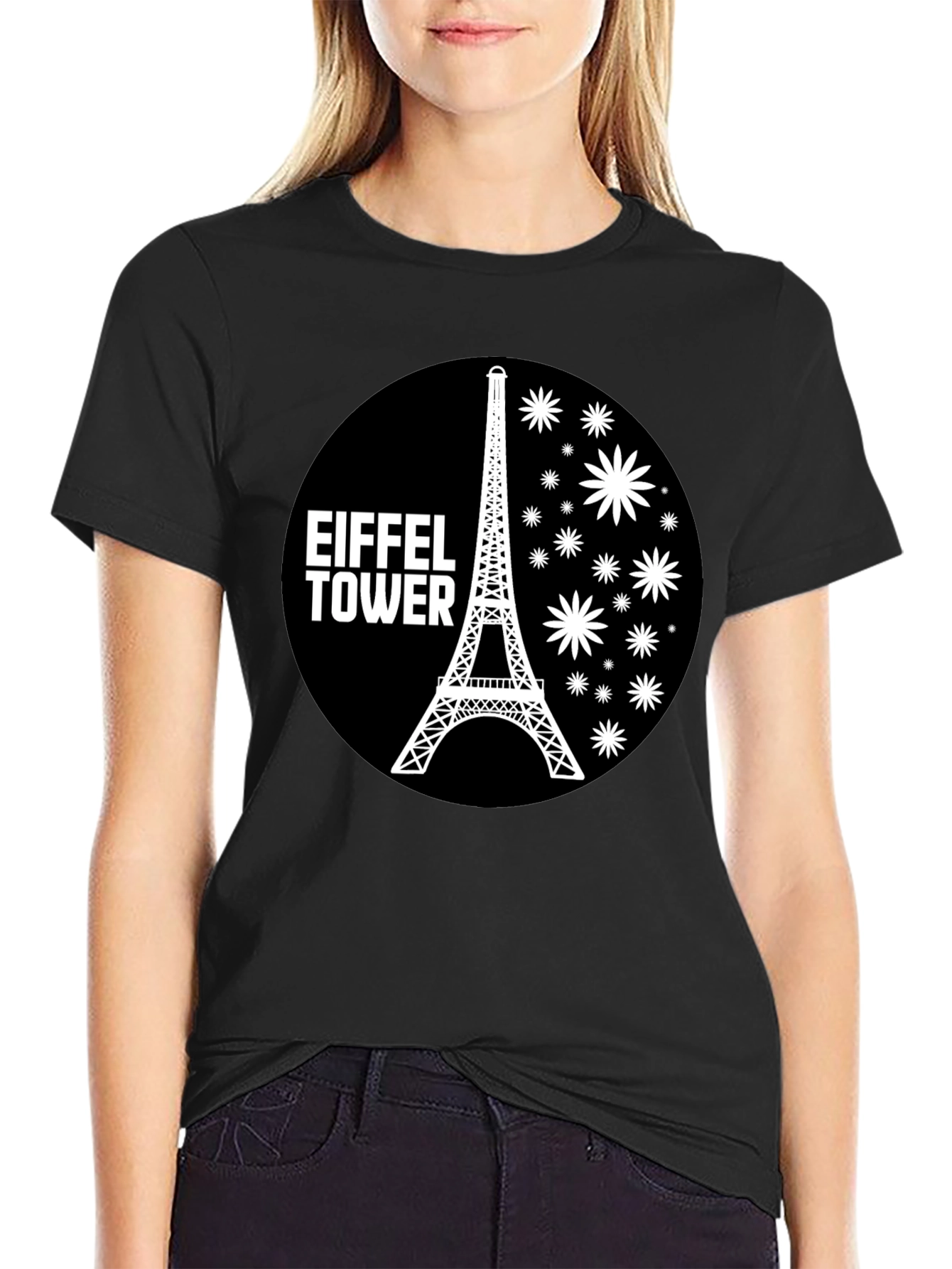 Eiffel Tower Graphic Tee - Black Casual T-Shirt