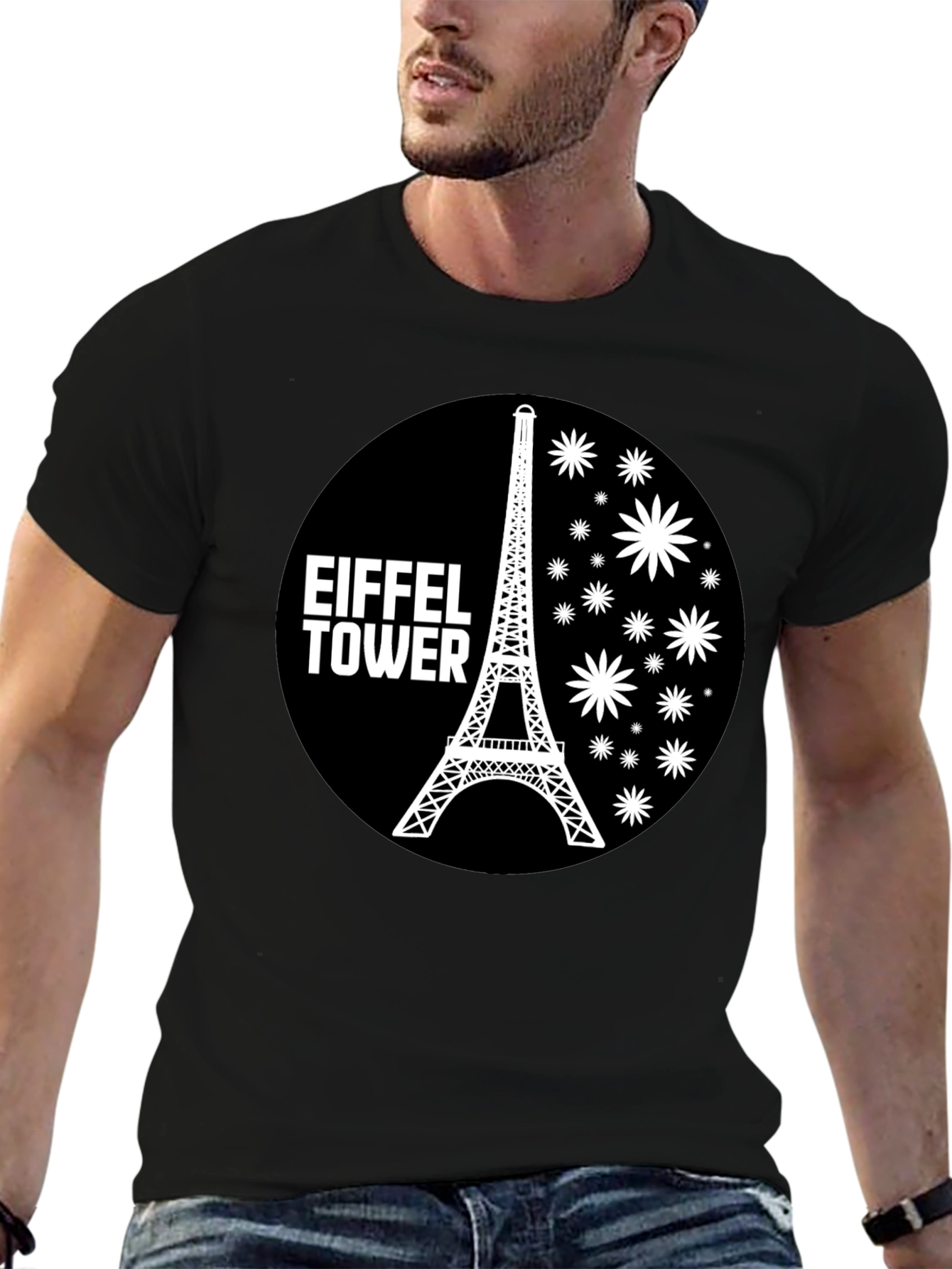Eiffel Tower Graphic Tee - Black Casual T-Shirt