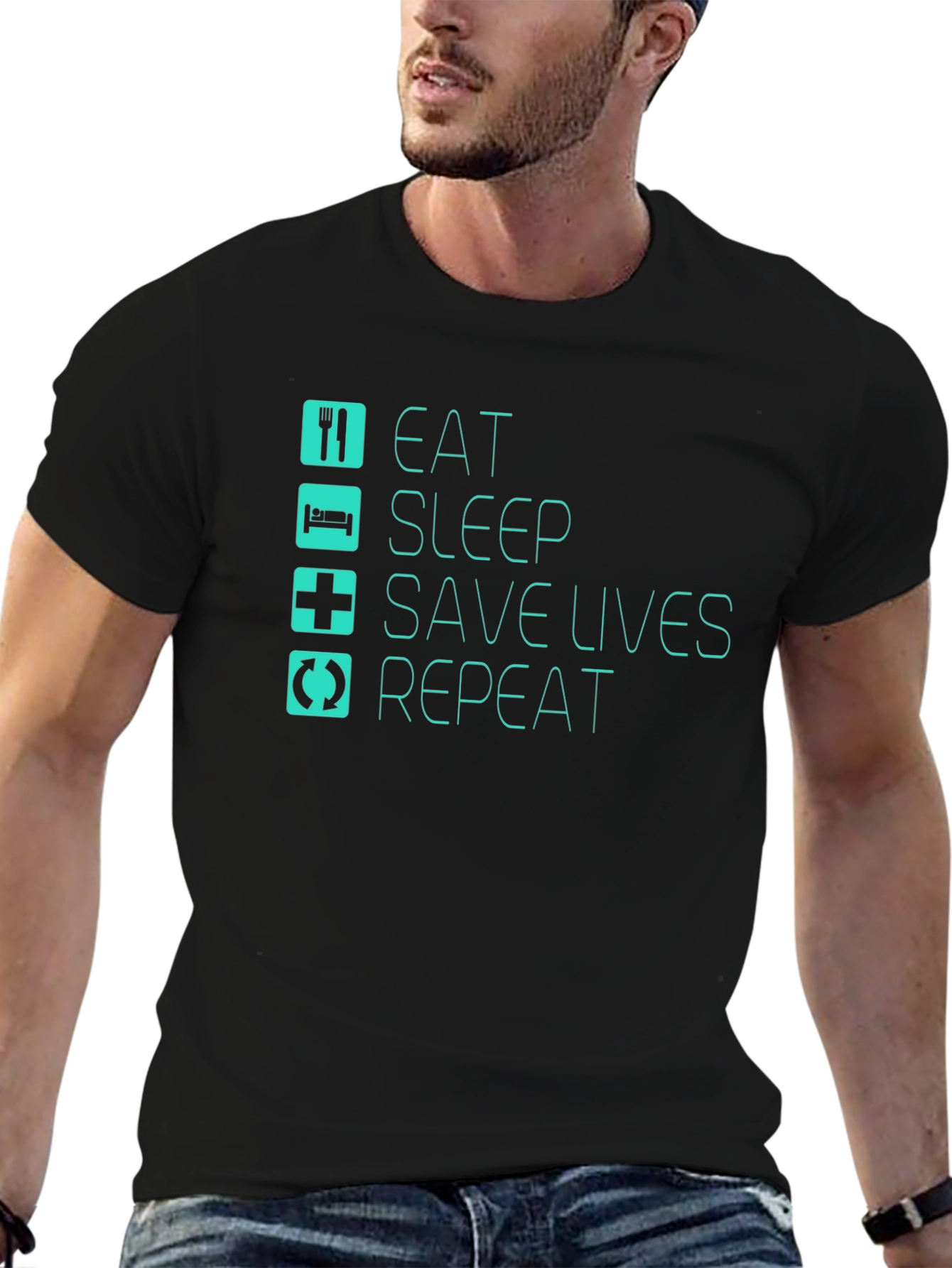 Eat Sleep Save Lives Repeat Black T-Shirt