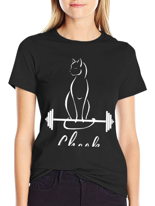 Cat Lifting Weights Black T-Shirt - Gym Humor