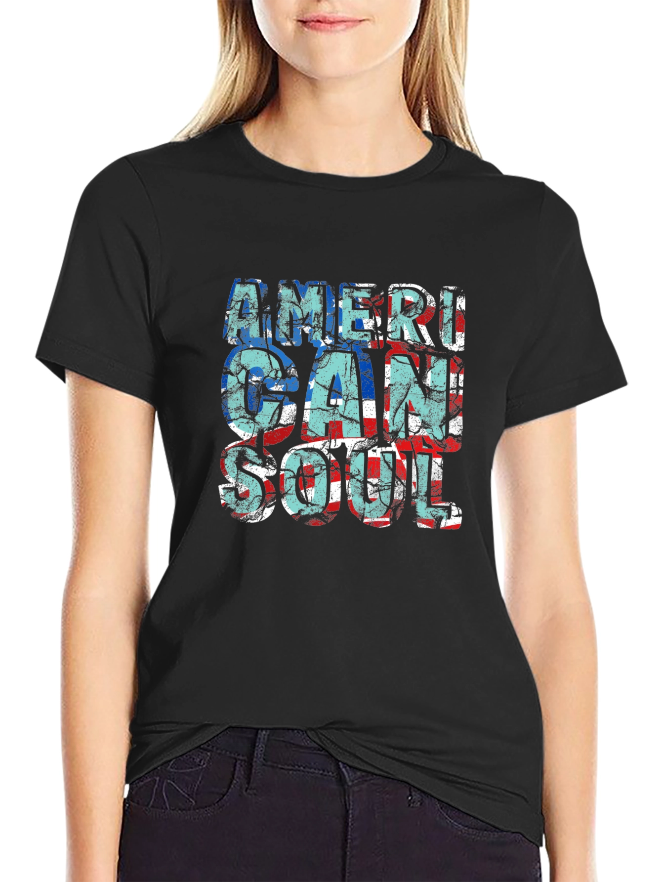American Soul Graphic Print Black T-Shirt