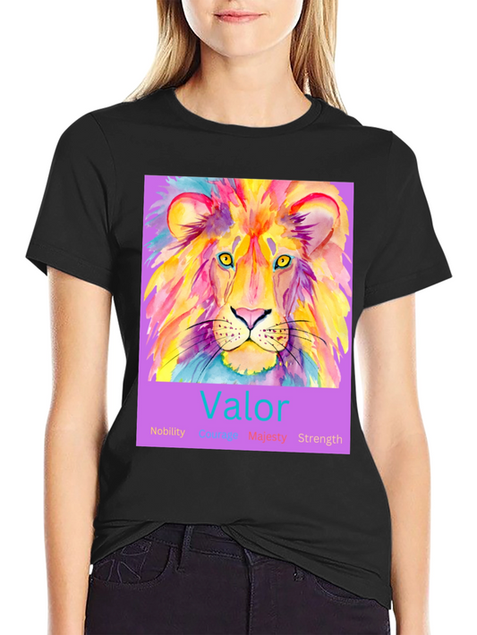 Valor Lion Graphic Tee - Majestic Watercolor Design