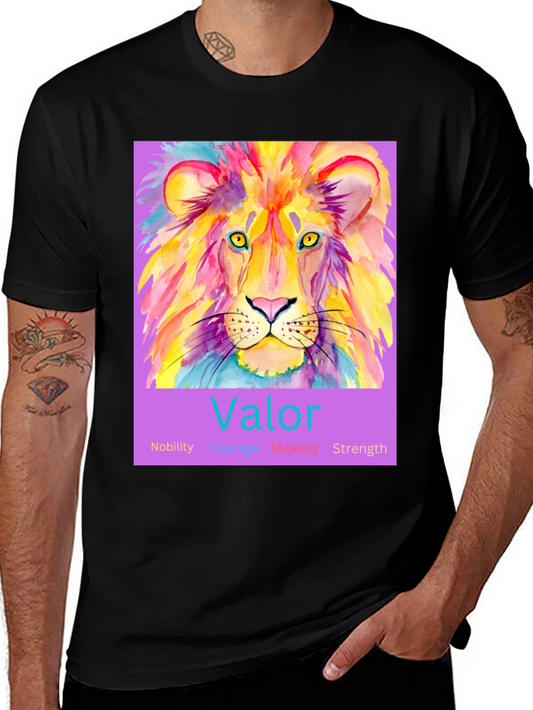 Valor Lion Graphic Tee - Majestic Watercolor Design