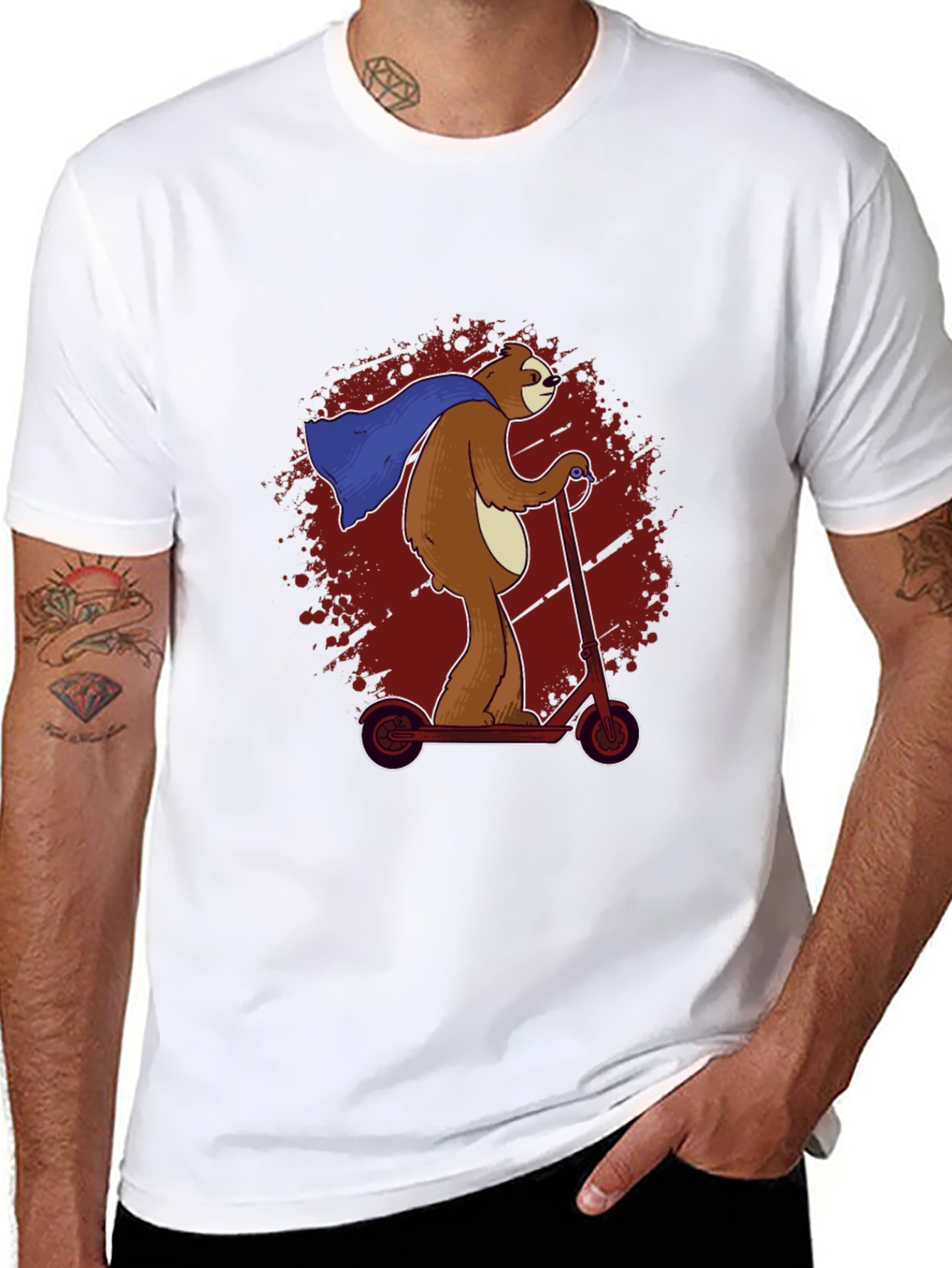 Superhero Sloth Scooter T-Shirt -  Funny Sloth Cape Design