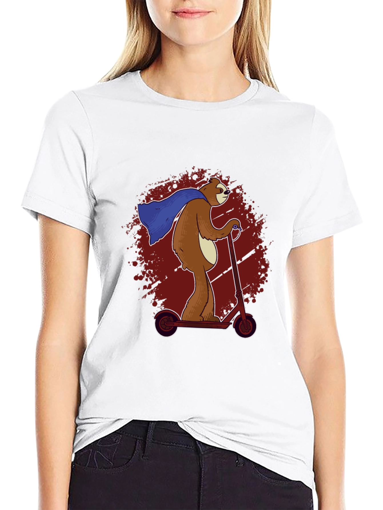 Superhero Sloth Scooter T-Shirt -  Funny Sloth Cape Design
