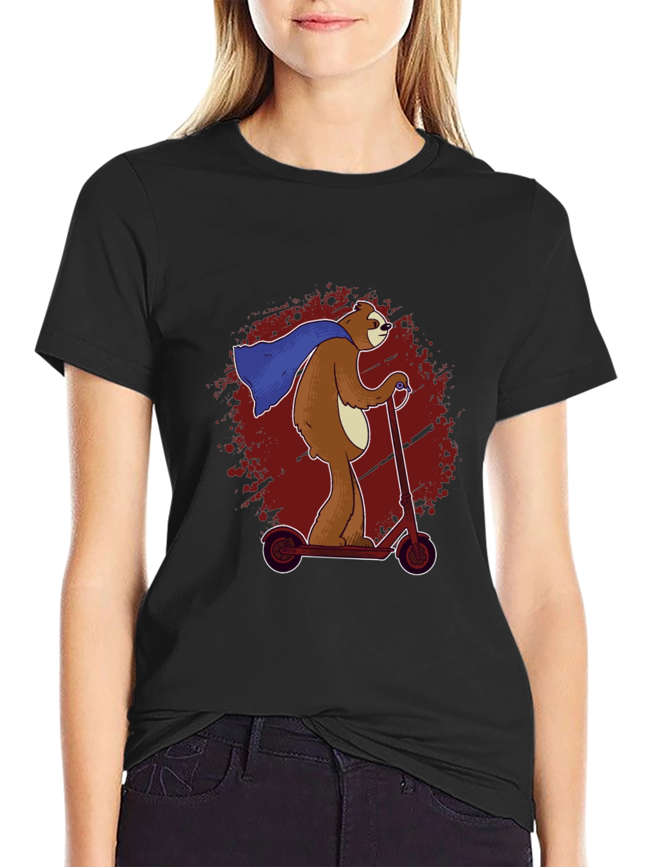 Superhero Sloth Scooter T-Shirt -  Funny Sloth Cape Design