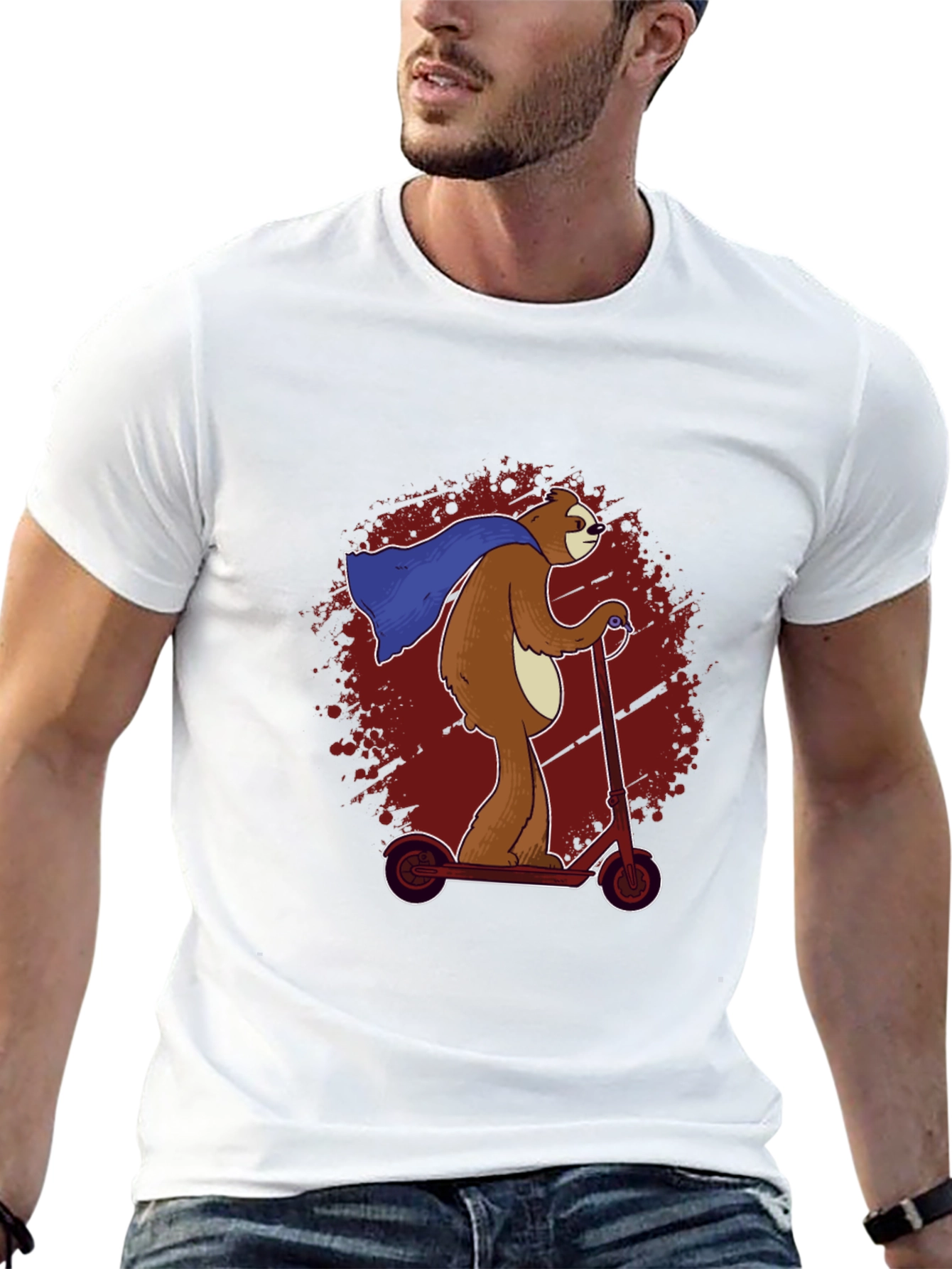 Superhero Sloth Scooter T-Shirt -  Funny Sloth Cape Design
