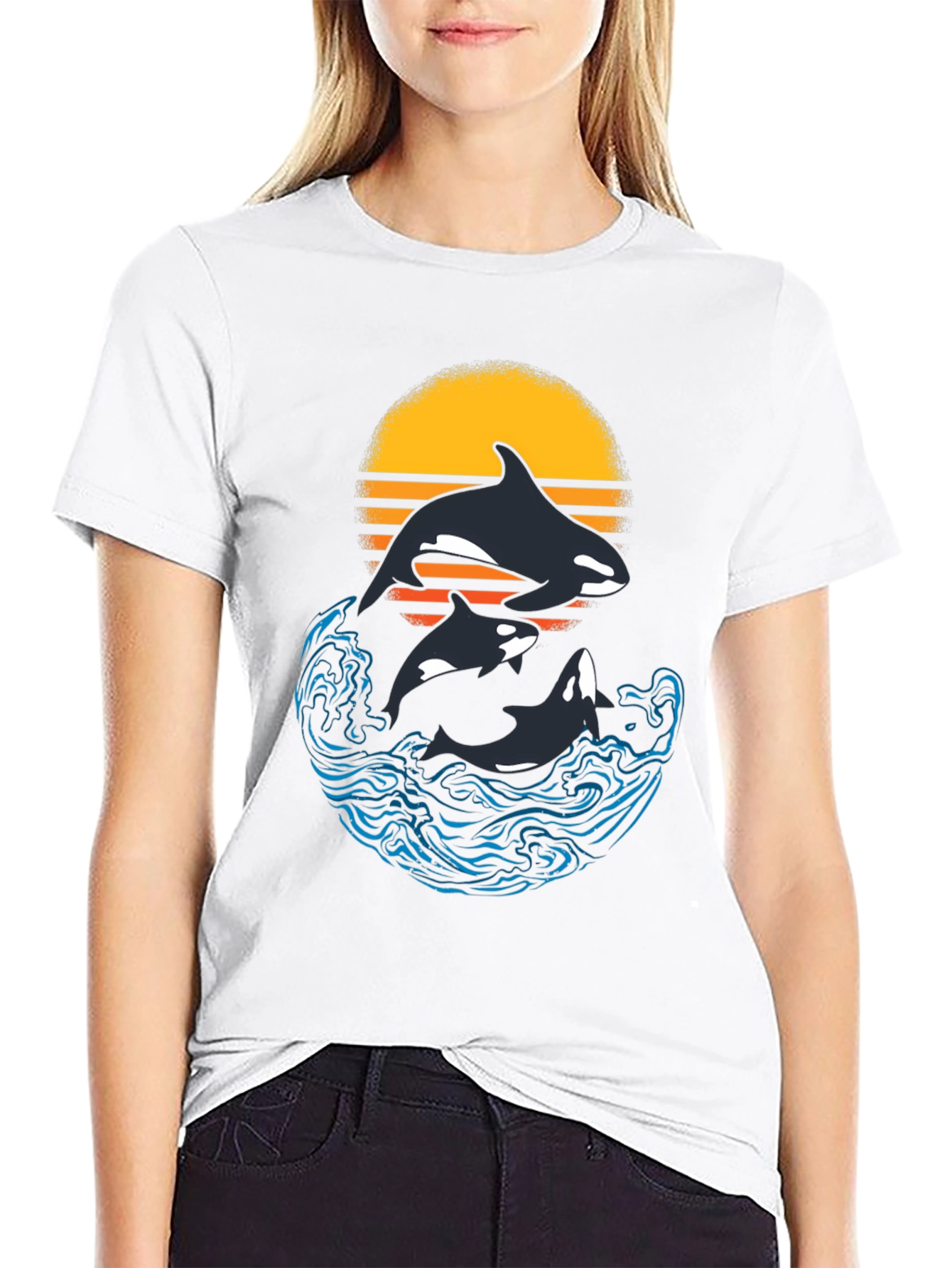 Orca Sunset Graphic T-Shirt - Black
