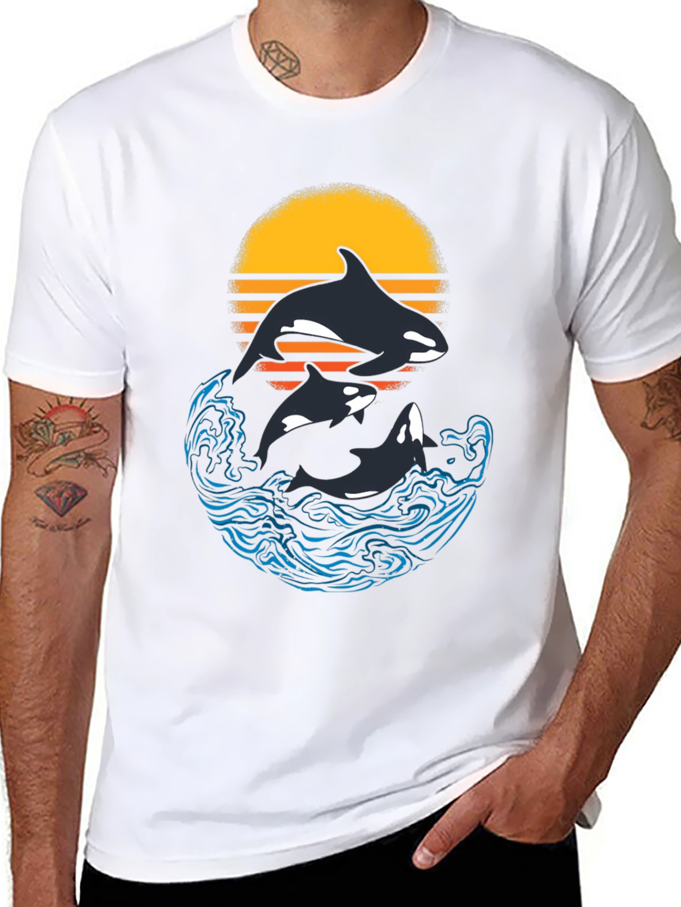 Orca Sunset Graphic T-Shirt - Black