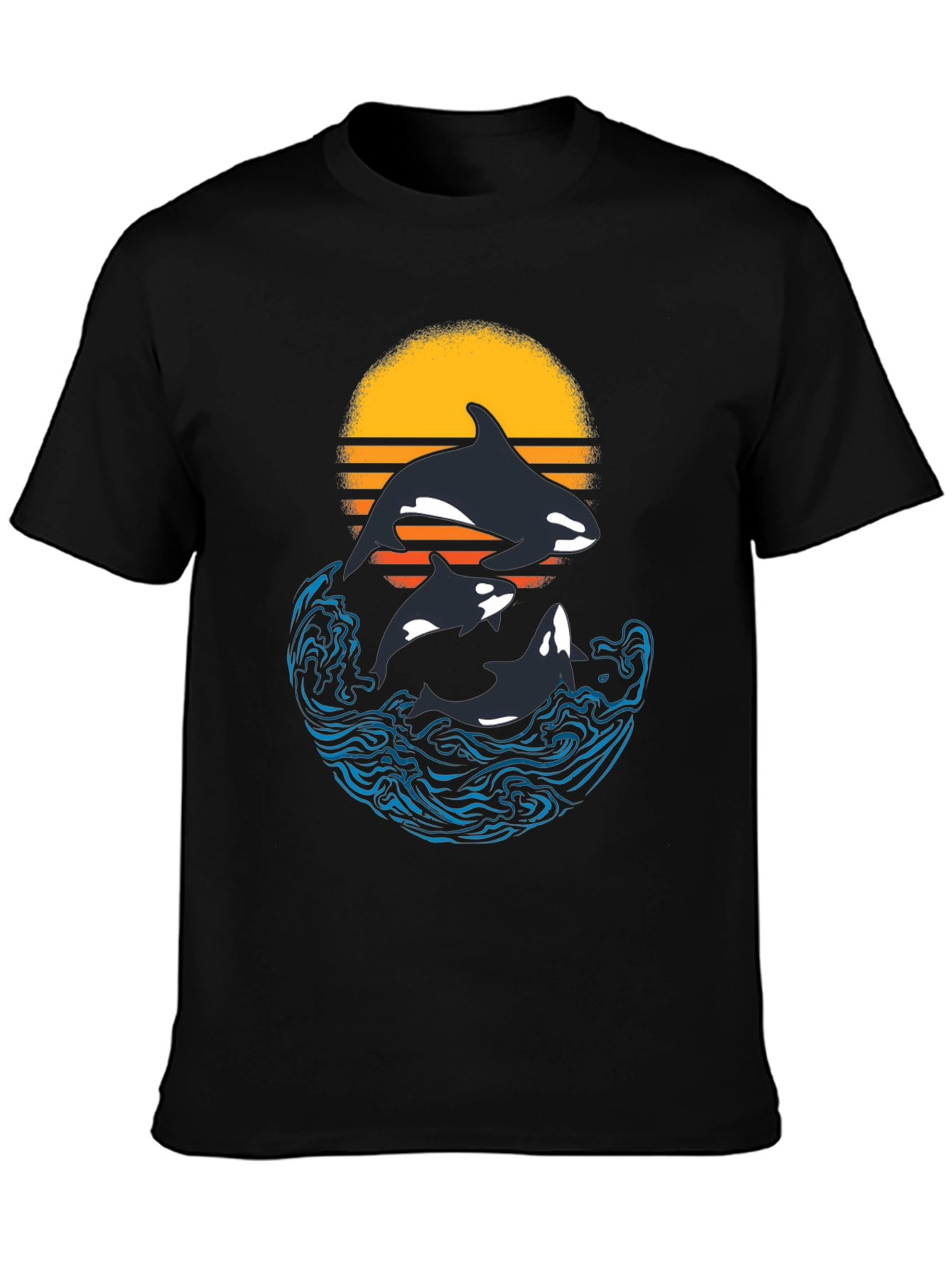 Orca Sunset Graphic T-Shirt - Black